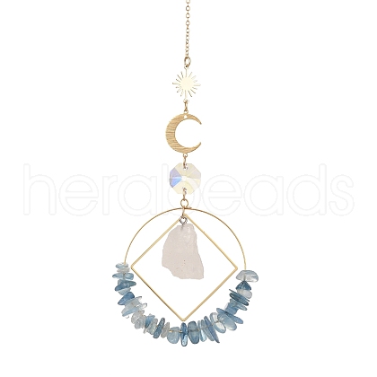 Natural Aquamarine Chip Beaded Hanging Suncatchers HJEW-TA00288-03-1