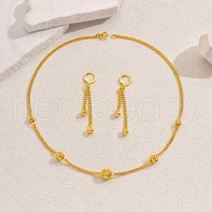 Luxury Brass Round Bead Pendant Earrings & Necklaces Set for Women's Daily Party ND7080-1