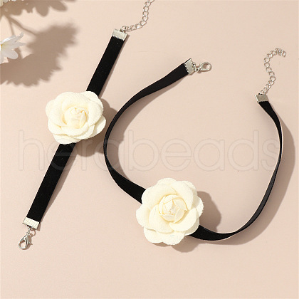 Rose Alloy with Polyester Choker Necklace & Bracelet Sets FS-WG57C00-02-1