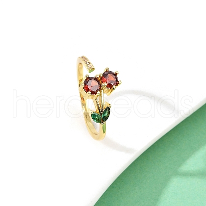 Colorful Cubic Zirconia Flower Open Cuff Ring RJEW-F135-07G-1