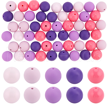 SOFPLATE 60Pcs 2 Styles Round Silicone Focal Beads with Fluorescence Acrylic Beads SIL-SP0001-01C-1