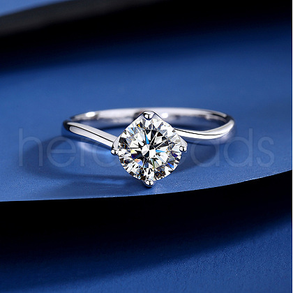 Flat Round Rhodium Plated 925 Sterling Silver Micro Pave Cubic Zirconia Finger Rings for Women WG84544-12-1
