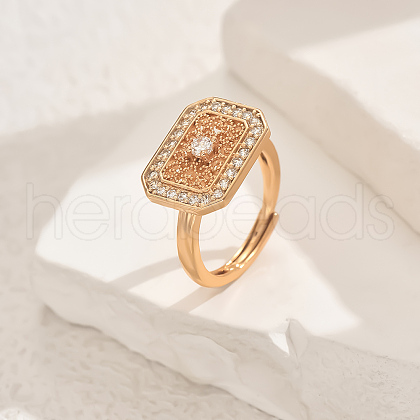 Geometric Hollow Brass Micro Pave Cubic Zirconia Adjustable Finger Rings for Women ZD6795-2-1