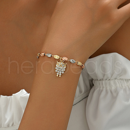 French Classic Style Brass Micro Pave Clear Cubic Zirconia Owl Charm Bracelets for Women JM7505-2-1