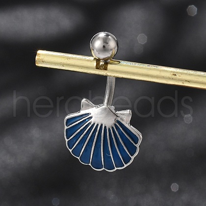 Alloy Enamel Shell Shaped Curved Barbell Belly Rings AJEW-R007-02P-1