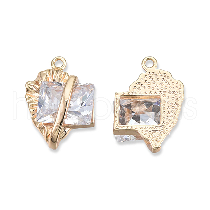 Brass Pave Clear Cubic Zirconia Pendants KK-N232-474LG-1