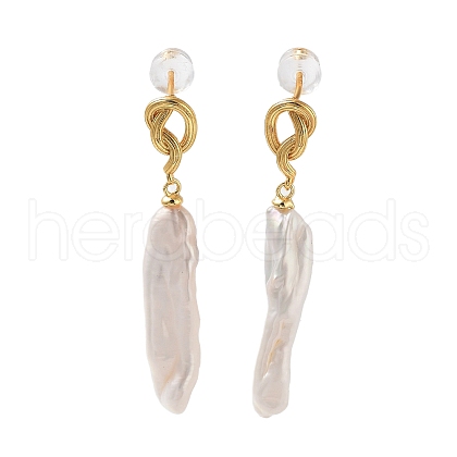 Strip Shape Natural Pearl Stud Earrings for Women EJEW-E303-37G-1