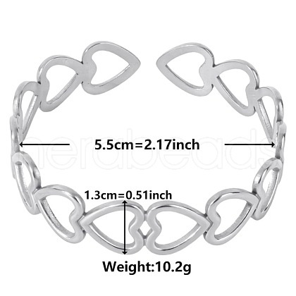 Non-Tarnish Elegant and Stylish Design Hollow Heart 304 Stainless Steel Cuff Bangles for Women GR2355-1-1
