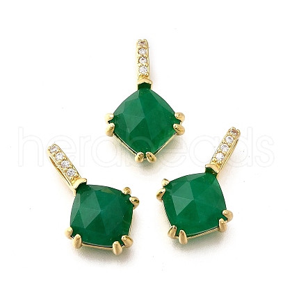 Natural Green Onyx Agate(Dyed & Heated) Faceted Rhombus Pendants KK-F899-03E-G-1