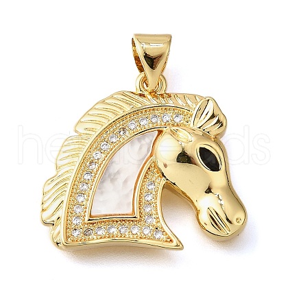 Brass Micro Pave Cubic Zirconia Shell Pendants KK-D328-10G-1