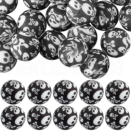 SUNNYCLUE 50Pcs Halloween Theme Printed Round Silicone Focal Beads SIL-SC0001-90-1