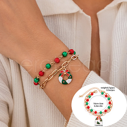 Christmas Theme Christmas Wreath Alloy Enamel Charm Multi-layered Bracelets WG289FB-07-1