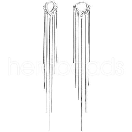Anti-Tarnish Rhodium Plated 925 Sterling Silver Chain Tassel Dangle Hoop Earrings JE1038A-1