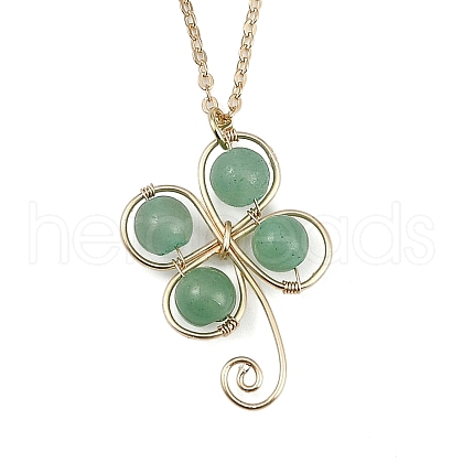 Clover Copper Wire Wrapped Natural Green Aventurine Clover Pendant Necklaces NJEW-JN05089-1