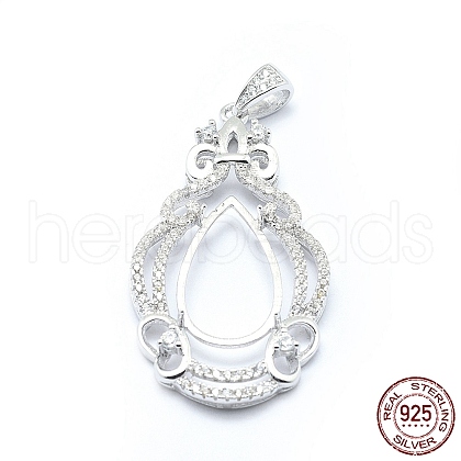 Rhodium Plated 925 Sterling Silver Pendant Cabochon Open Back Settings STER-P044-02P-1