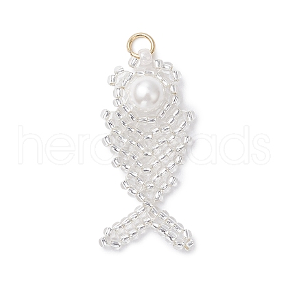 Glass Seed Beaded Fish Pendants PALLOY-MZ00666-02-1