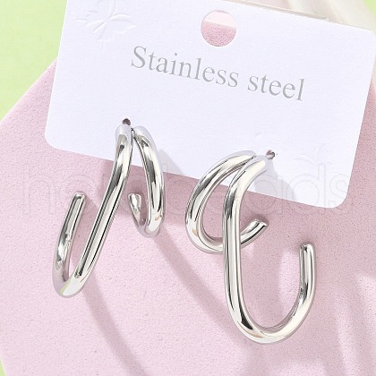 304 Stainless Steel Two-layer C-Shaped Stud Earrings EJEW-Z098-18P-1