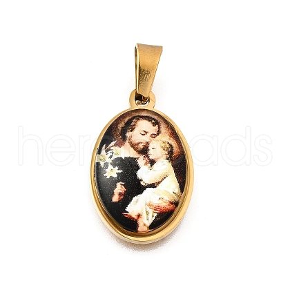 Religion Theme 304 Stainless Steel Pave Epoxy Pendants STAS-K256-29G-05-1