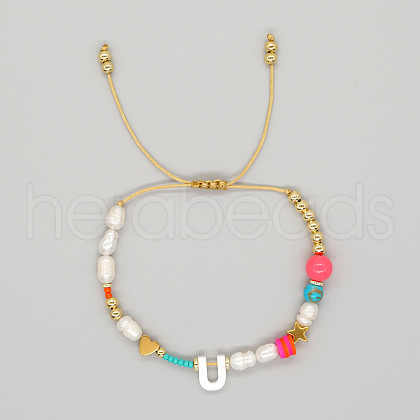 Bohemian Style Shell Letter Bead Braided Bead Bracelets for Women WG07C1E-21-1