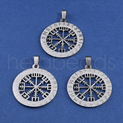 304 Stainless Steel Norse Viking Compass Amulet Pendants STAS-WH0029-32B-1
