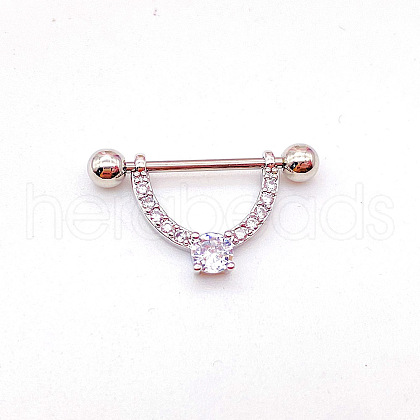 304 Stainless Steel Clear Cubic Zirconia Nipple Rings WG994A5-25-1