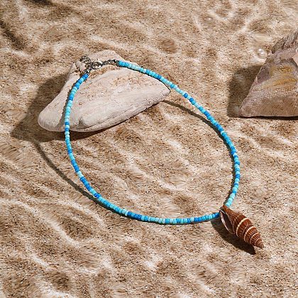 Summer Beach Natural Shell Pendant Glass Seed Beaded Necklaces for Women FS-WGEF253-11-1