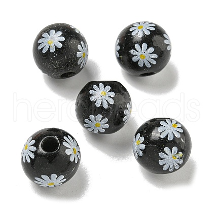 Printed Wood European Beads WOOD-G022-19E-1