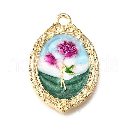 Flower Alloy Enamel Pendants ENAM-K076-07E-G-1