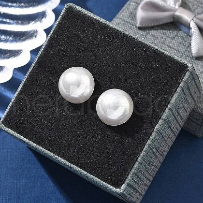 304 Stainless Steel Plastic Imitation Pearl Stud Earrings EJEW-R030-01G-02-1