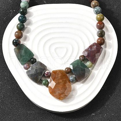 Natural Indian Agate Faceted Bib Graduated Beaded Necklaces for Women NJEW-B128-01E-1