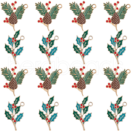 SUNNYCLUE 28Pcs 2 Styles Golden Plated Christmas Alloy Enamel Pendants ENAM-SC0005-83-1