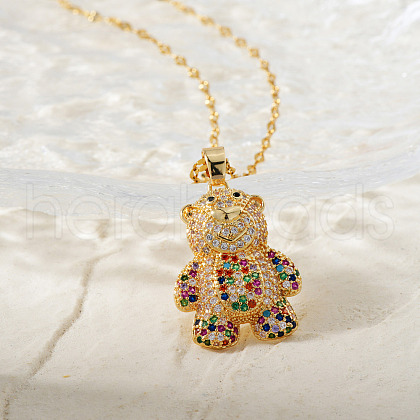 Cute Bear Brass Micro Pave Cubic Zirconia Pendant Necklaces for Women LY6051-1-1