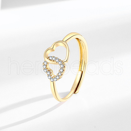 Brass Micro Pave Cubic Zirconia Adjustable Finger Rings for Women RJEW-C132-07G-1