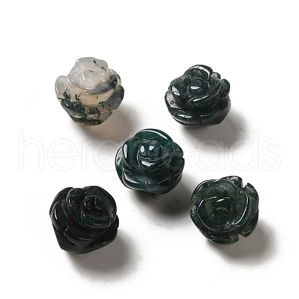 Natural Moss Agate Carved Flower Scattered Beads G-O156-B-19-1