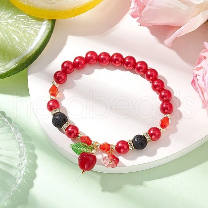 Natural Lava Rock & Handmade Lampwork Beads Bracelets BJEW-JB11613-1