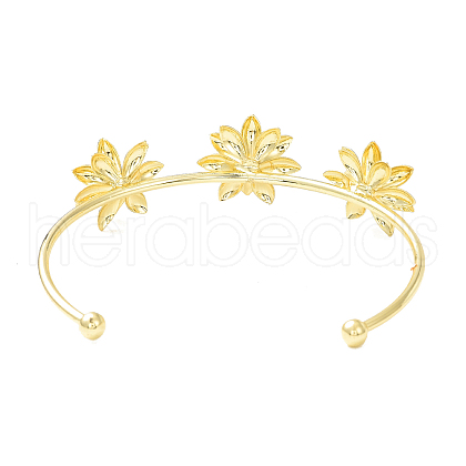 Alloy Flower Open Cuff Bangle for Women BJEW-D054-01G-1