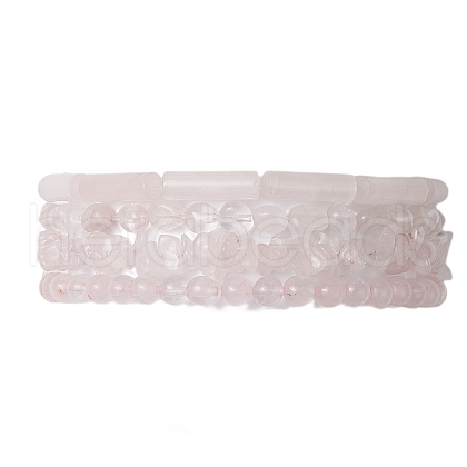 Natural Rose Quartz Beaded Stretch Bracelet Sets BJEW-JB10783-1