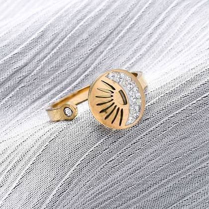 304 Stainless Steel with Rhinestone Cuff Rings RJEW-Q020-03G-1