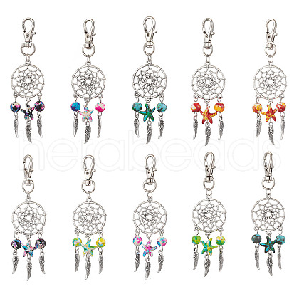 10Pcs 5 Styles Woven Net/Web with Wing Alloy Pendant Decorations HJEW-JM02975-01-1
