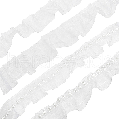 WADORN 4Pcs 4 Styles Double & Single Layer Chinlon Lace Trim Fabric DIY-WR0003-87A-1