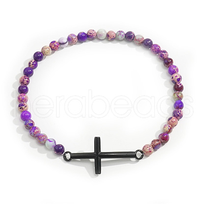 Men's Imperial Jasper Beaded Cross Bracelet MS7461-7-1