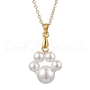 Shell Pearl 10mm Round Beaded Paw Print Pendant Necklaces NJEW-JN05171-01-5