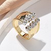 Brass Micro Pave Clear Cubic Zirconia Cuff Rings for Women RJEW-U041-11G-1
