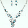 Bohemia Style Alloy with Synthetic Turquoise Wave Pendant Necklaces & Flat Round Dangle Earrings Sets for Women FS-WGC7E0A-01-3