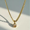 Oval Stainless Steel Clear Cubic Zirconia Pendant Necklaces & Curb Chain Bracelets Sets FS-WG5D0A2-01-5