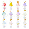 12Pcs Golden Tone Brass Wire Wrapped Mushroom Glass Pendants PALLOY-TAC0161-1