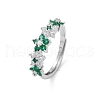 Green Cubic Zirconia Flower Adjustable Ring RJEW-K240-09P-3