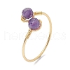 Copper Wire Wrapped Natural & Synthetic Gemstone Open Ring RJEW-JR00626-4