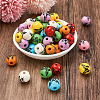 Fashewelry 80Pcs 8 Colors Printed Natural Wood Beads WOOD-FW0001-09-11