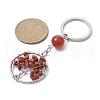 Natural & Synthetic Mixed Stone Chips Flat Round with Tree of Life Kcychain KEYC-JKC00563-3